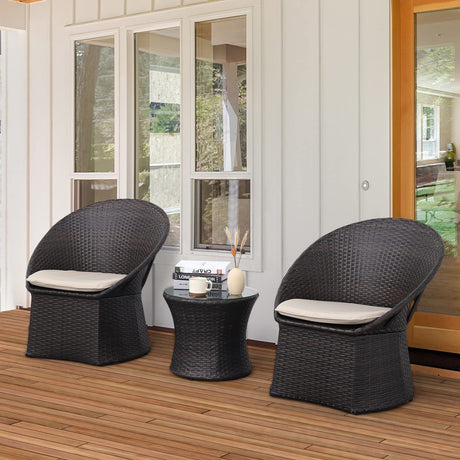 3 Pieces Patio Furniture Set, Outdoor Wicker Bistro Set