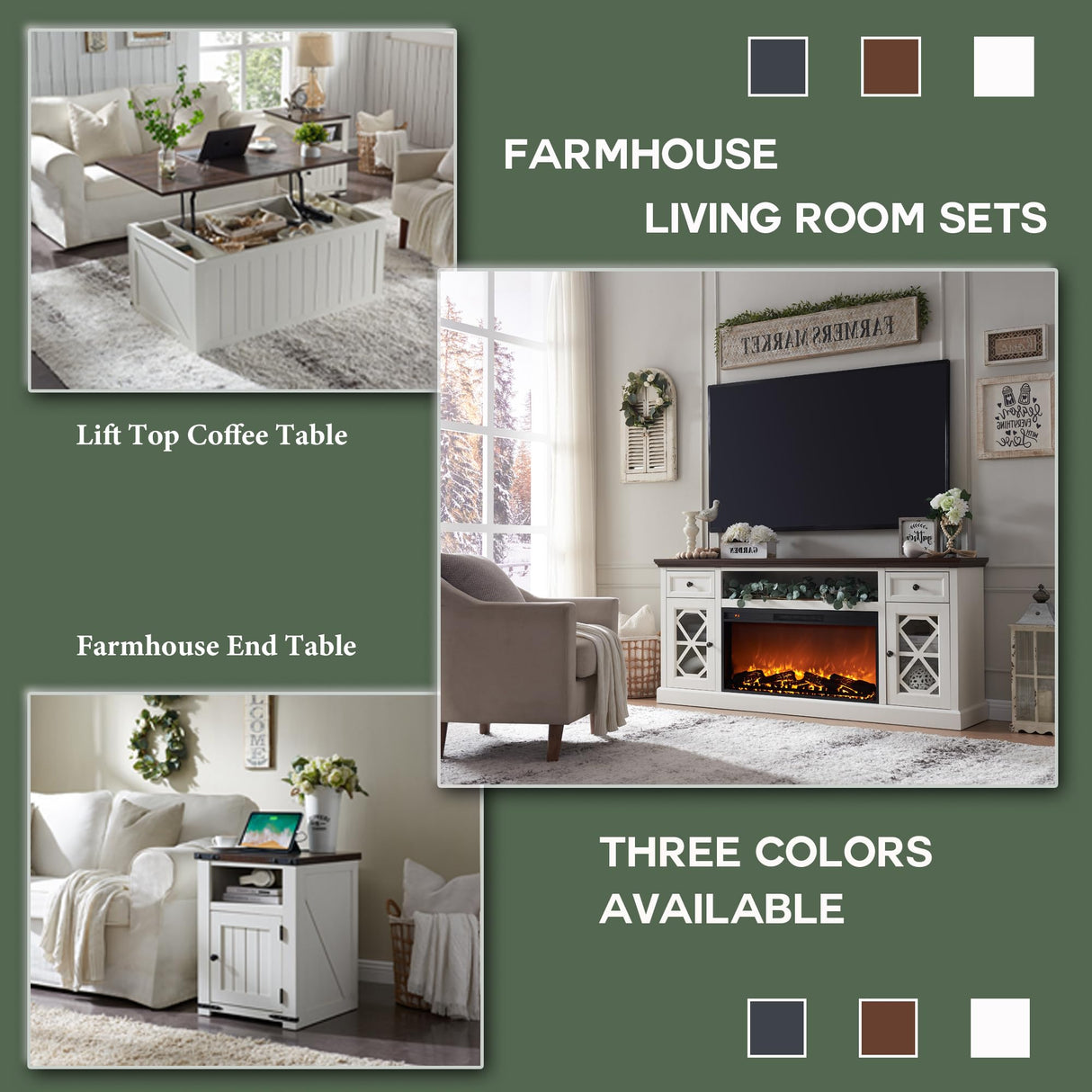 Farmhouse Fireplace TV Stand with 36" Electric Fireplace for 80 Inch TVs