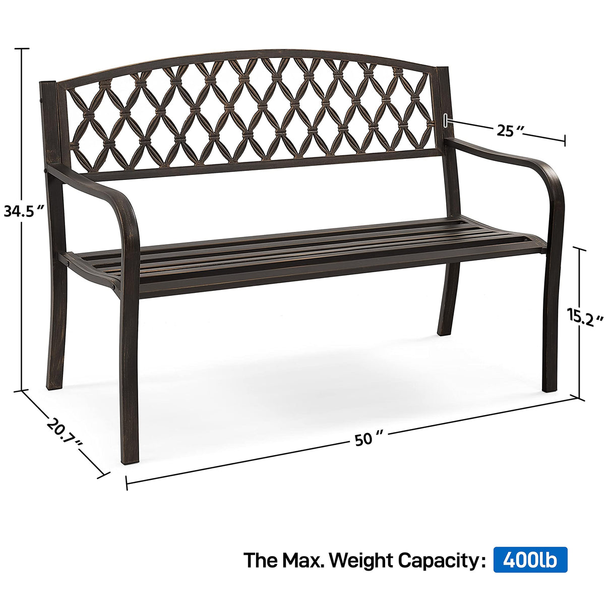 Garden Bench Patio Park Bench, Larger Size Cast Iron Metal Frame Porch Bench