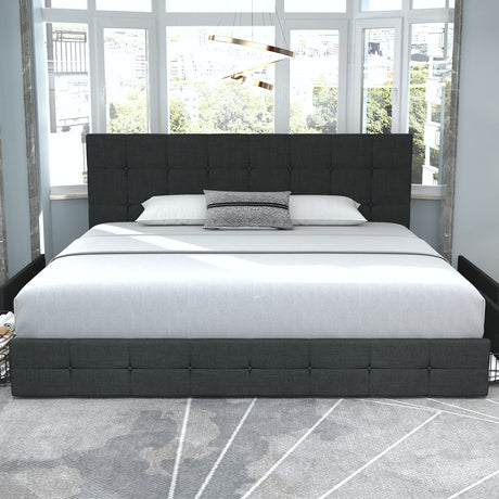 Upholstered King Size Platform Bed Frame with