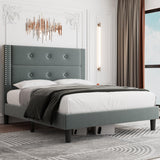 Queen Bed Frame, Modern Velvet Upholstered Platform Bed Frame