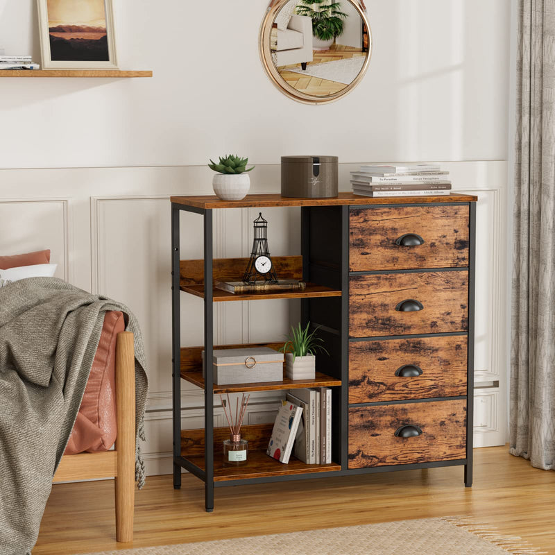 Fabric Dresser with 4 Drawers and Side Shelf,Industrial Lightweight Storage Unit Organizer