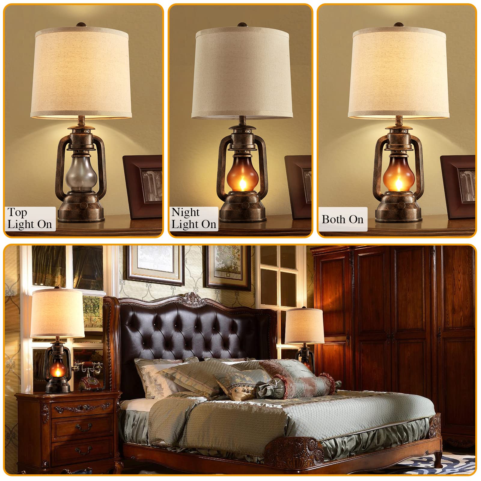 Farmhouse Lantern Table Lamps for Living Room Set of 2