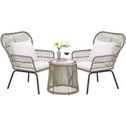 3-Piece Patio Bistro Conversation Set, Outdoor All-Weather Wicker Set
