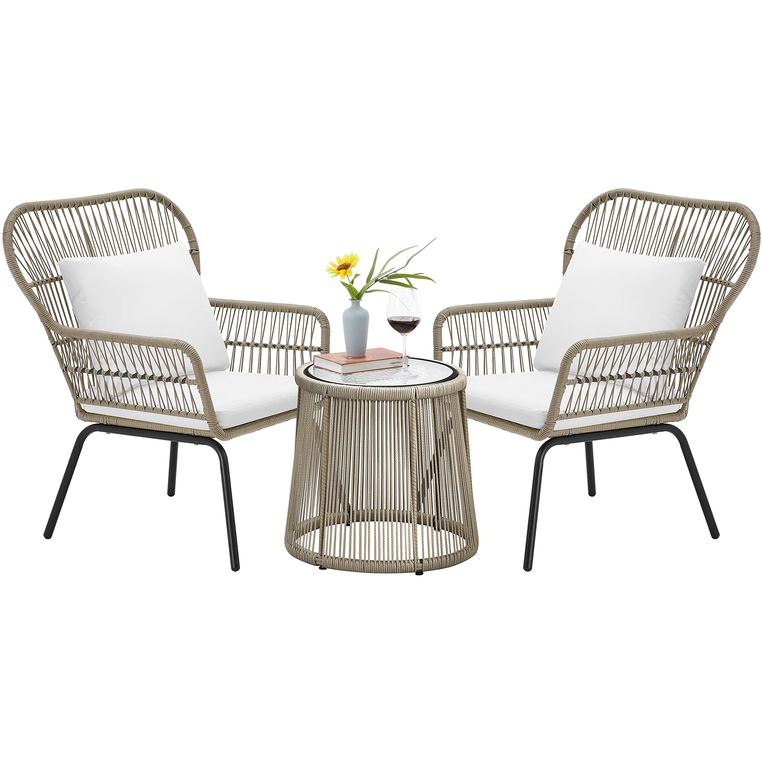 3-Piece Patio Bistro Conversation Set, Outdoor All-Weather Wicker Set