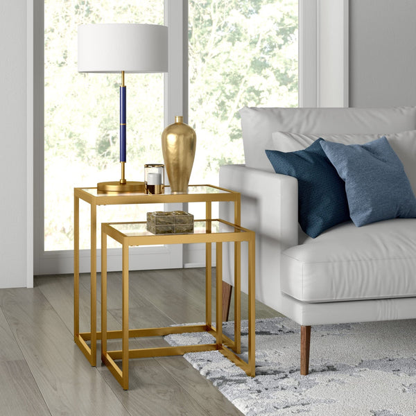 Rectangular Nested Side Table in Brass, Table for Living Room, Bedroom