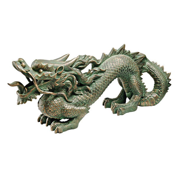 EU9306 Asian Dragon Wall Statue, Medium, 21 Inch, Bronze Verdigris Finish