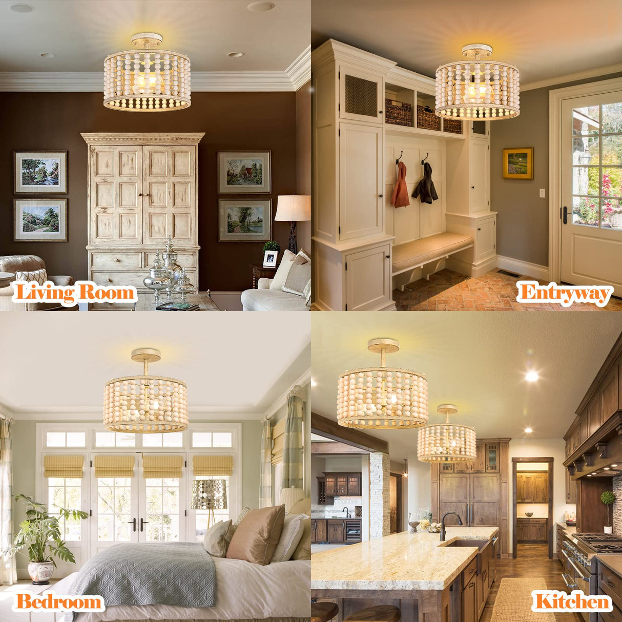 Wood Beaded Chandelier - Boho Ceiling Lights