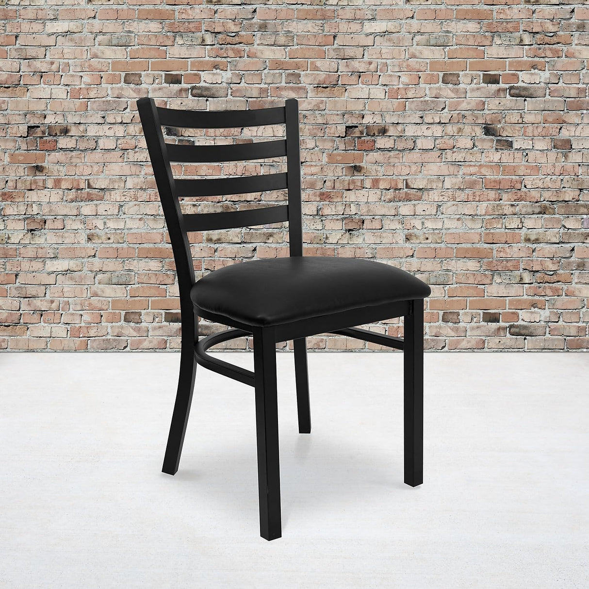 2 Pack HERCULES Series Black Ladder Back Metal Restaurant Chair