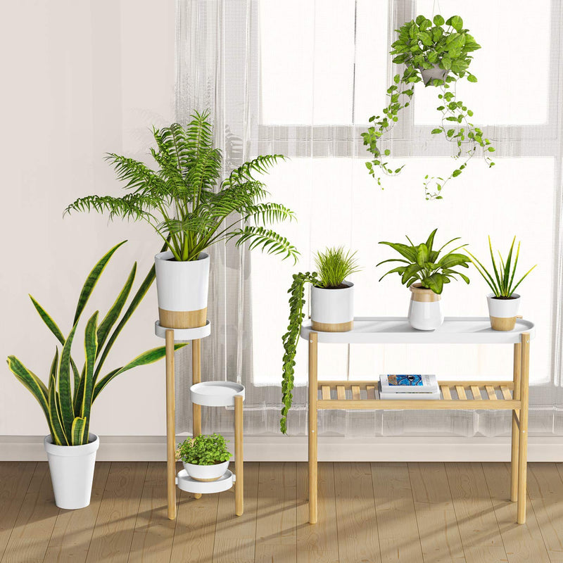 Bamboo Plant Shelf Indoor, 2 Tier Tall Plant Stand Table for Multiple Plants