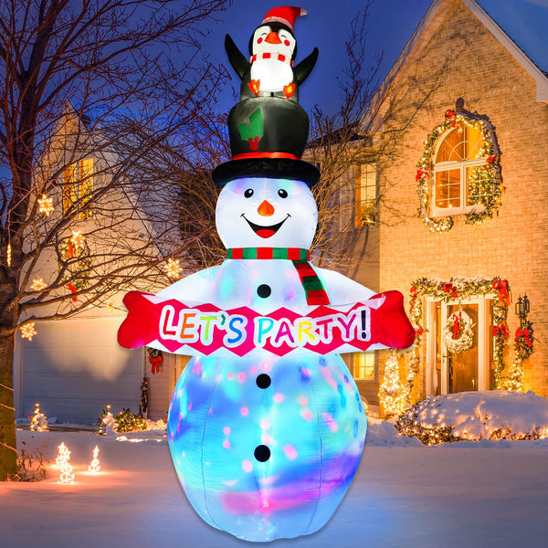 8FT Christmas Inflatables Decorations Outdoor with Rotating Colorful Led Light Snowman