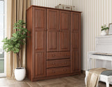 100% Solid Wood Family Wardrobe/Armoire/Closet, Mocha. 3 Clothing Rods Included