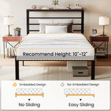 Twin Size Bed Frame with Headboard Shelf, Heavy Duty Platform Bed Frame with Strong