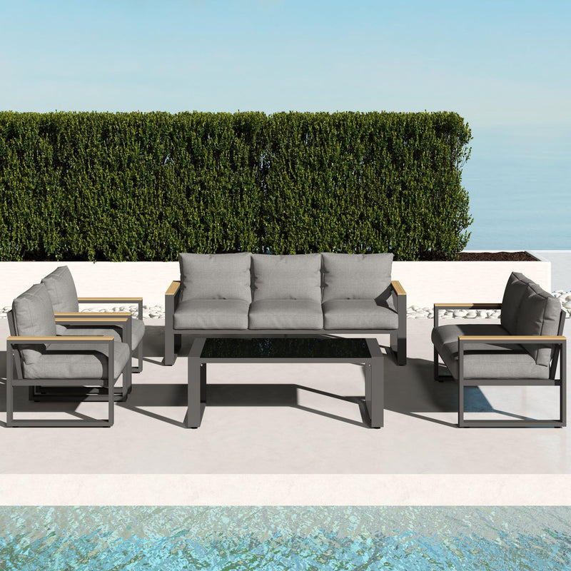 Aluminum Patio Furniture Set, 5 Piece Outdoor Conversation Set with Coffee Table
