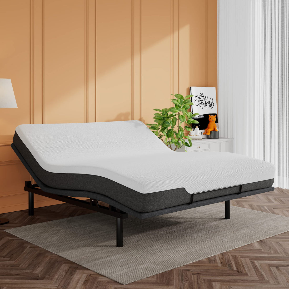 Electric Adjustable Bed Base, Ergonomic Basic King Size Bed Frame with Upgraded Motors