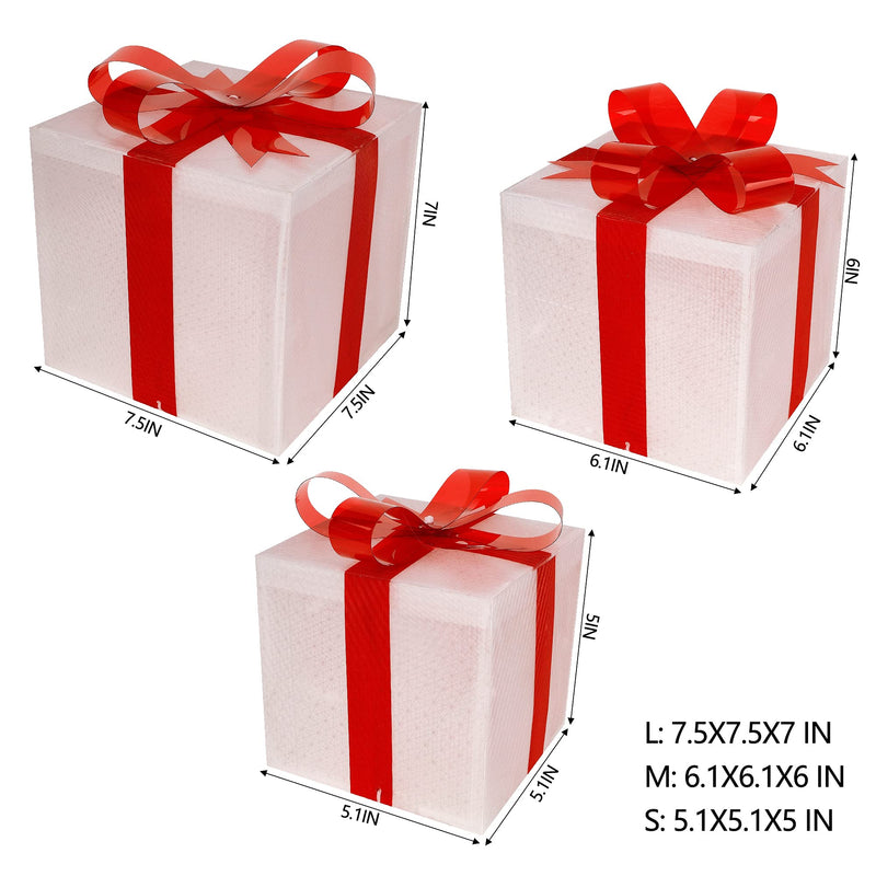 Christmas Lighted Gift Boxes Decorations, Pre-lit Light Up Decorative PVC Present Box