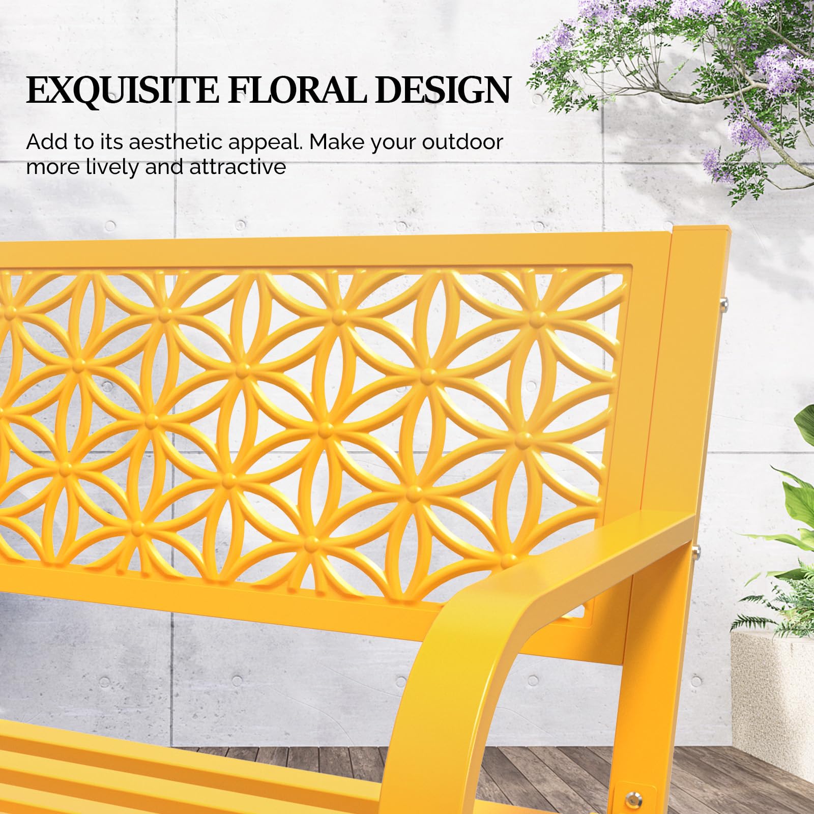 2-3 People Outdoor Bench Metal Waterproof with Beautiful Floral Back