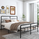 Queen Size Metal Bed Frame with Headboard and Footboard, 14 Inch Black Heavy Duty Mattress