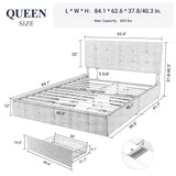 Upholstered Queen Size Platform Bed Frame with 4 Storage Drawers