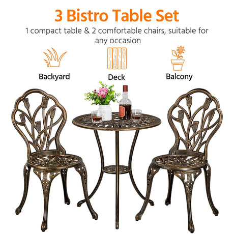 Patio Bistro Sets 3 Piece, Outdoor Cast Aluminum Garden Table