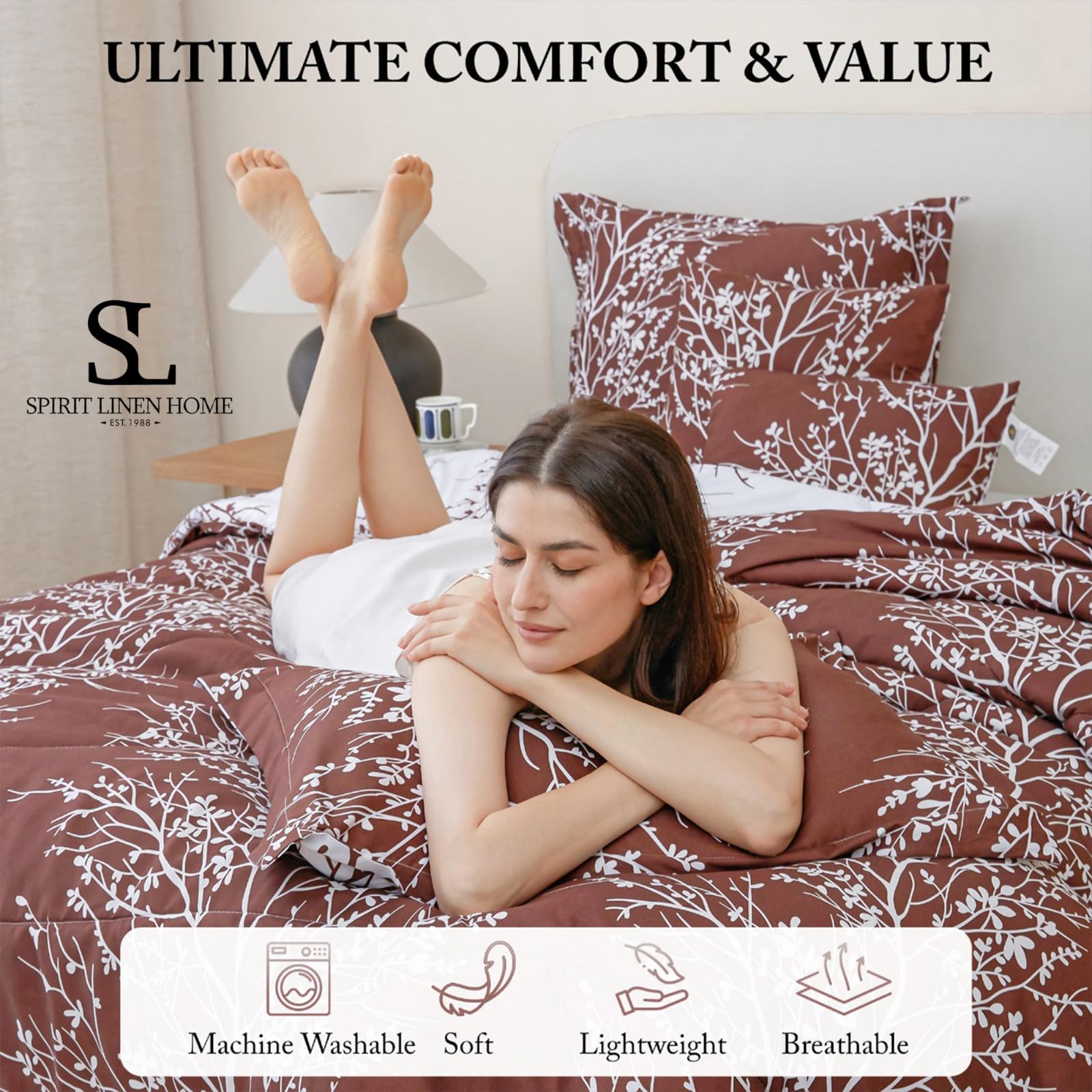 5 pcs Twin Comforter Set - Cozy Deep Sleep Microfiber Bedding Comforter Sets