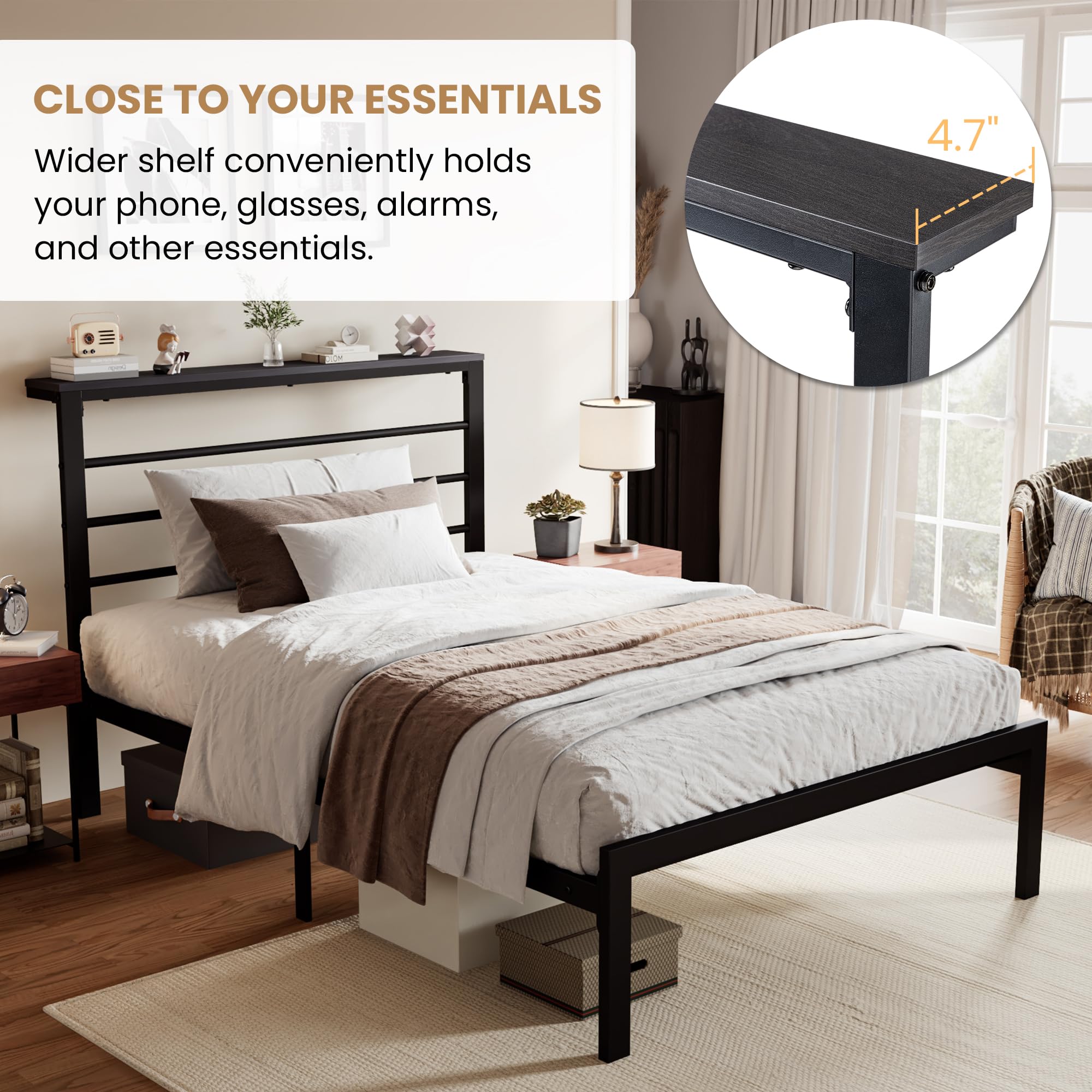 Nova Bed – Sturdy Platform with Storage Shelf & Noise-Free Design