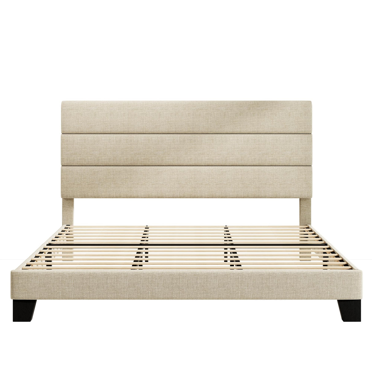 King Size Bed Frame with Headboard, Fabric Upholstered Platform Bed