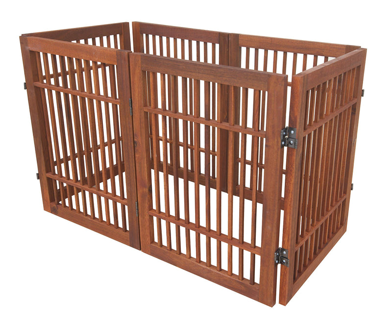 Pet Dog Gate Extra Wide Strong and Durable Freestanding Folding Acacia Wood Hardwood