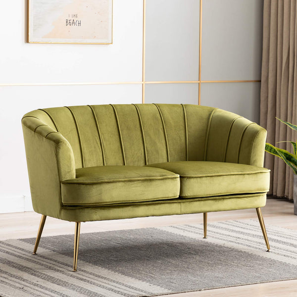Contemporary Velvet Loveseat Chair with Gold-Finished Metal Legs, 2-Seat Sofa