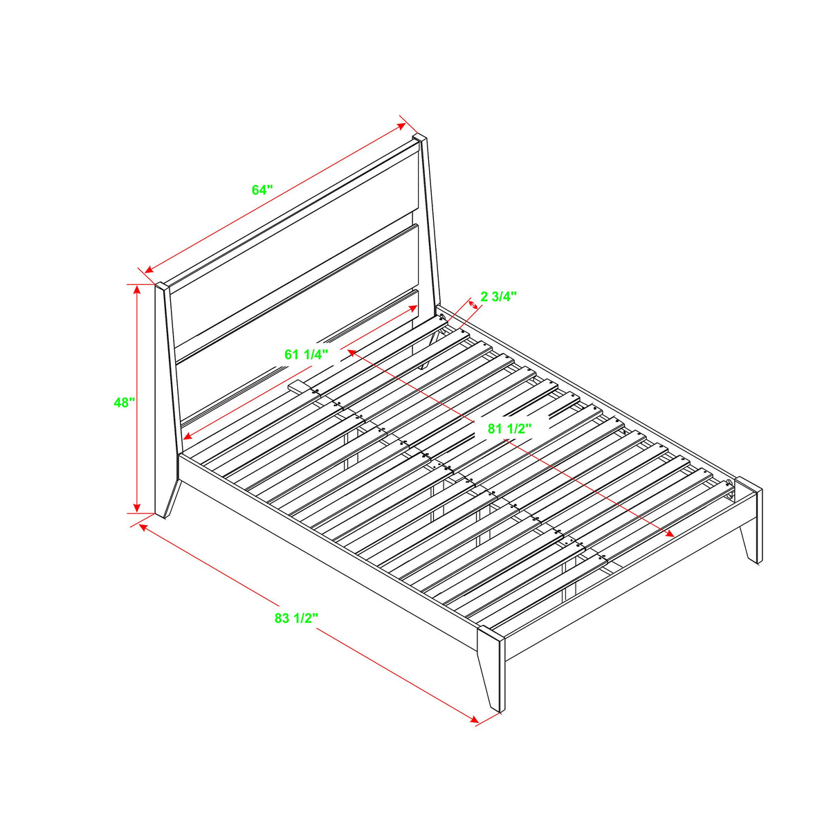 Mid Century Modern Wood Queen Platform Bed Frame Headboard