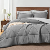 Queen Comforter Set 7 Pieces Bed in A Bag - Soft Microfiber Reversible Grey Bed Set