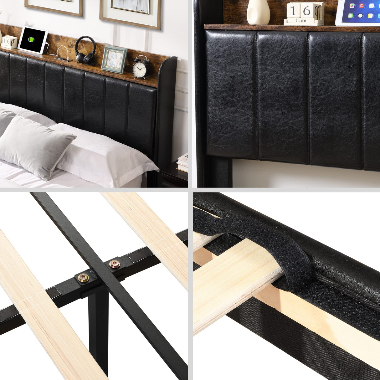 Upholstered Bed Frame King Size with Headboard, Platform King Bed Frame