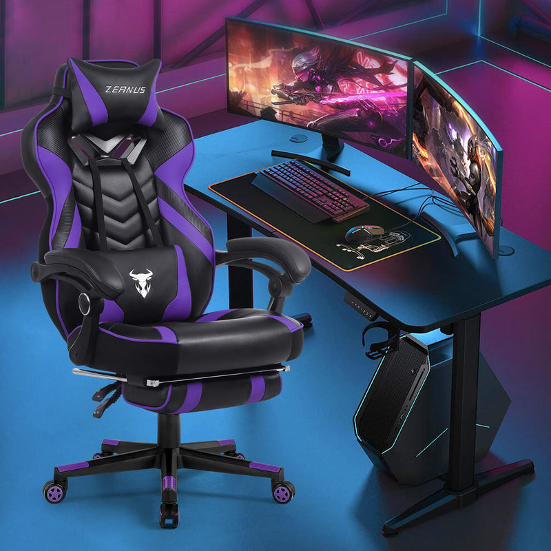 Purple Gaming Chair, Reclining Computer Chair with Footrest, High Back Gamer Chair with Massage, Large Computer Gaming Chair