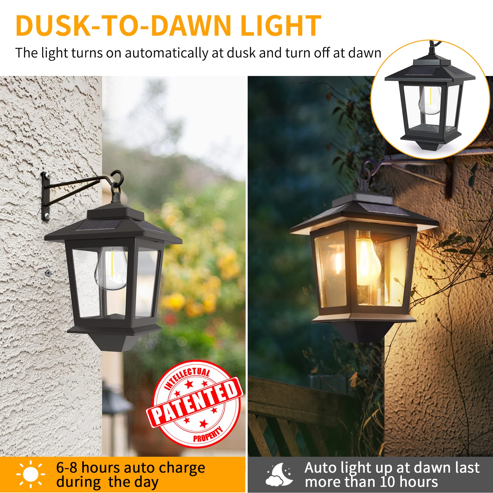 2 Pack Solar Wall with Replaceable Bulb, Outdoor Hanging Solar Lights