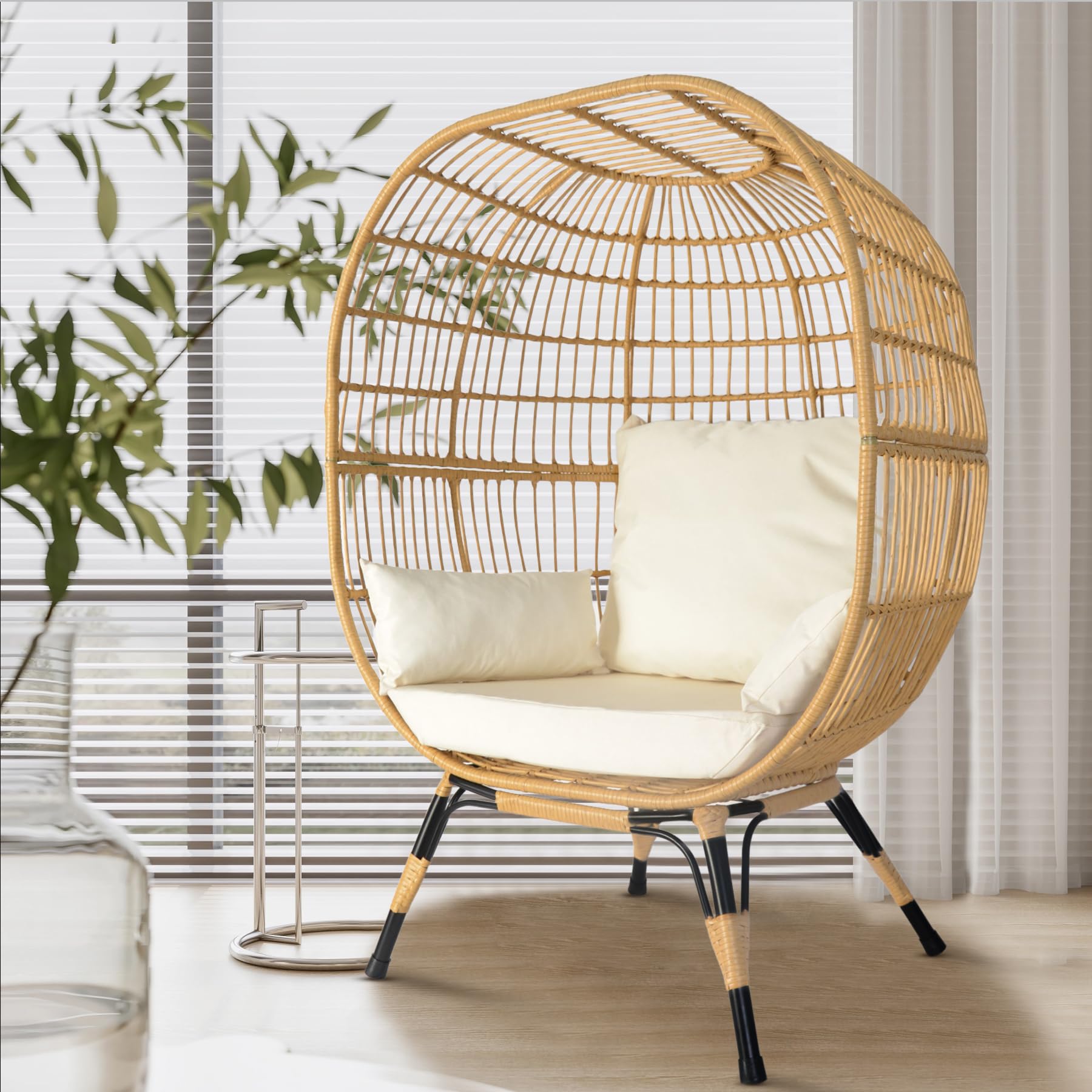 Egg Chair Oversized Indoor and Outdoor Wicker Furniture Lager Capacity Ivory Egg Chair