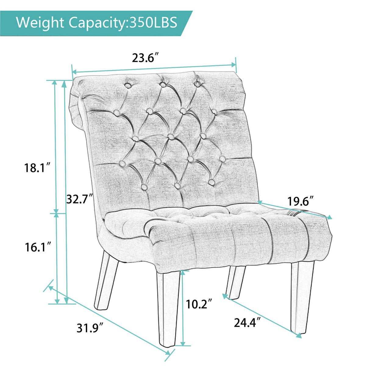 Living Room Chairs Set of 2 Modern Accent Chair, Upholstered Tufted Armless Chairs