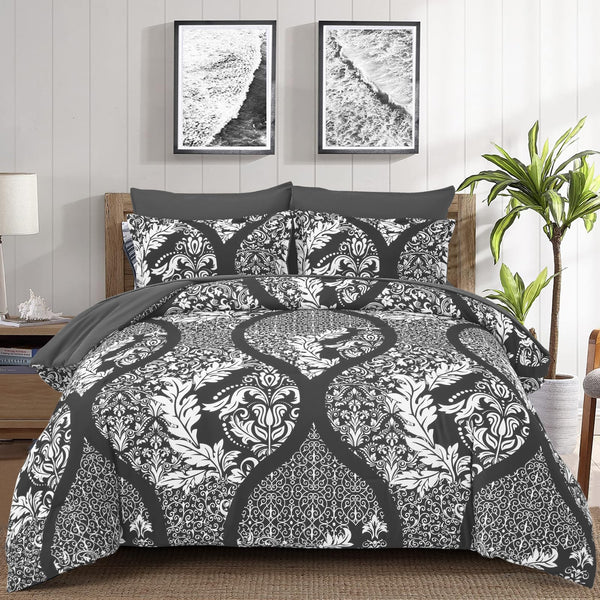 Grey Comforter Set Queen Size, 7 Pieces Bohemian Damask Comforter Set