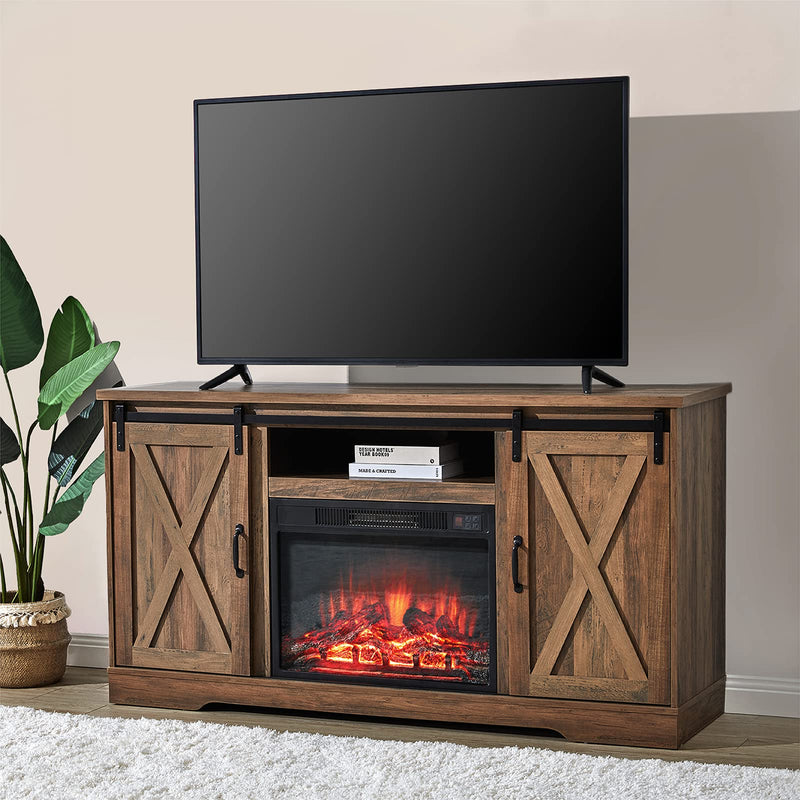 Fireplace TV Stand Sliding Barn Door Farmhouse Entertainment Center with a 23''