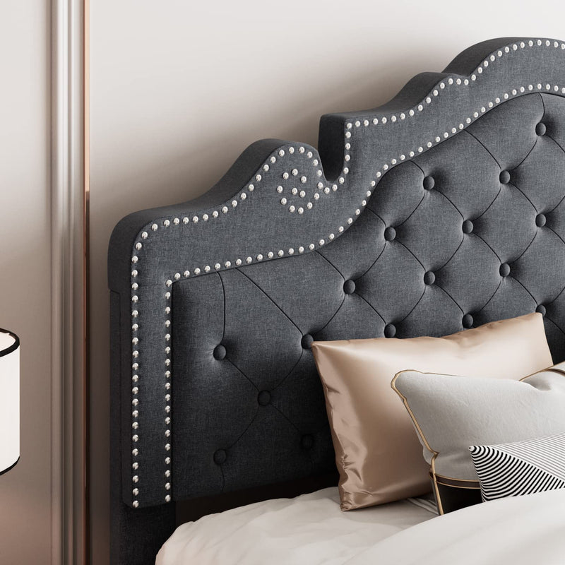 Full Size Bed Frame with Adjustable Tiara Headboard, Upholstered Diamond Button Tufted Bed