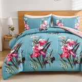 3 Piece Full Size Comforter Set Blue All Season Bedding Botanical Teal Floral