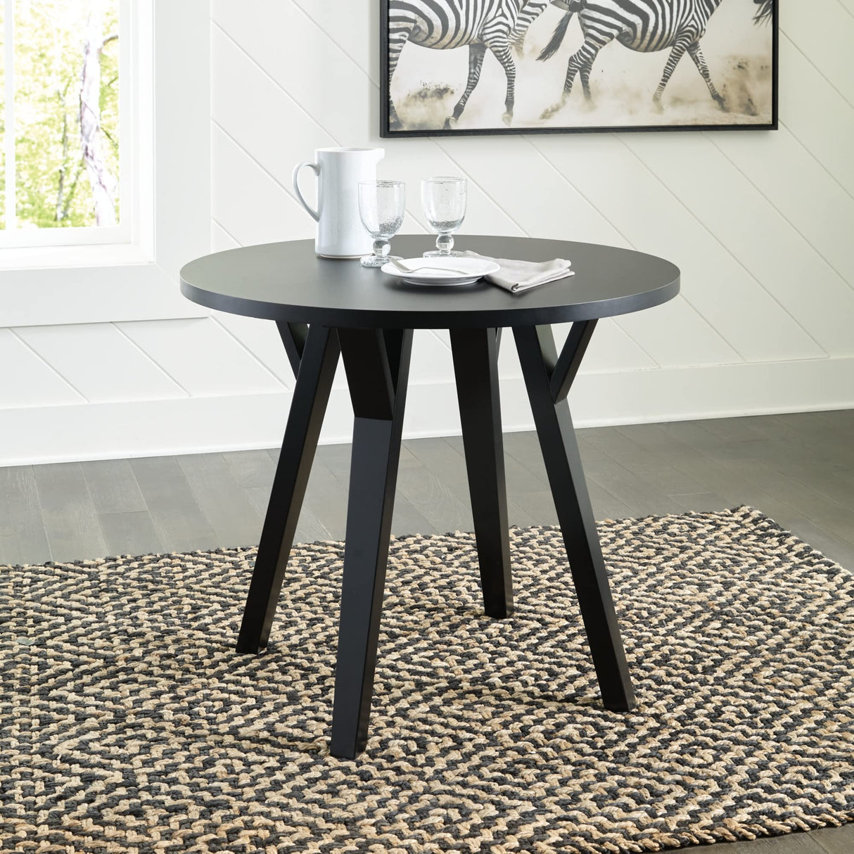 Otaska Mid Century Modern Round Dining Room Table, Black