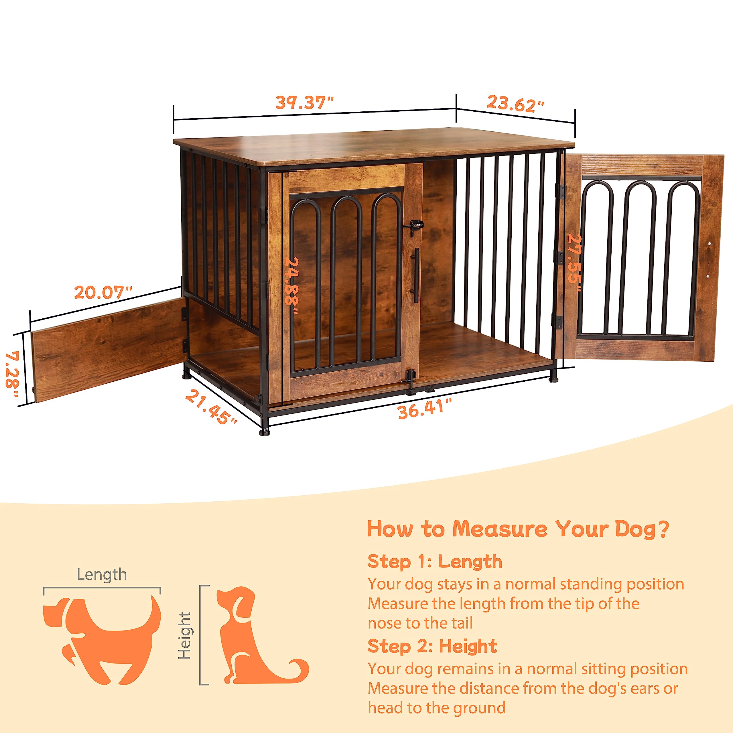 Dog Crate Furniture, 39.37" Double Doors Wooden Dog Kennel End Table, Indoor Dog House