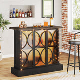 Home Bar Unit, Industrial Liquor Bar Table with Storage and Glasses Holder