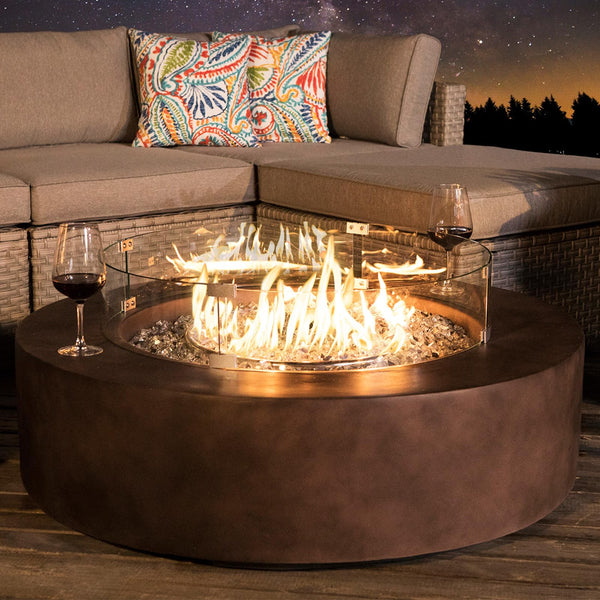 Outdoor Propane Fire Pit Coffee Table w Dark Bronze 40.5-inch Round Base Patio Heater