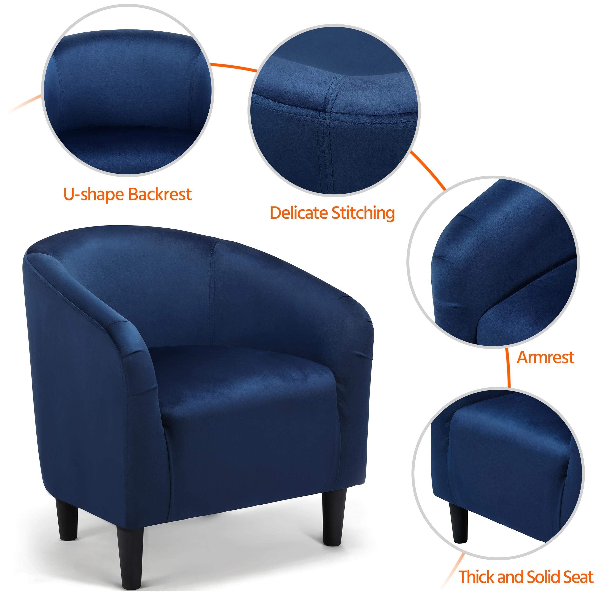 Accent Chair, Comfy Barrel Chair for Living Room, Modern Velvet Fabric Club Chair