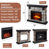 Electric Fireplace with Mantel, 40”W Faux-Stone Fireplace Mantel