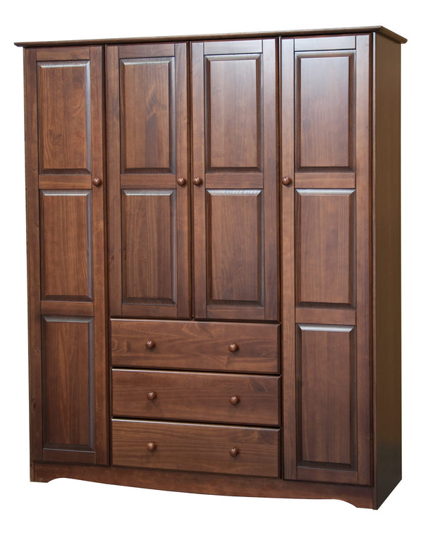 100% Solid Wood Family Wardrobe/Armoire/Closet, Mocha. 3 Clothing Rods Included