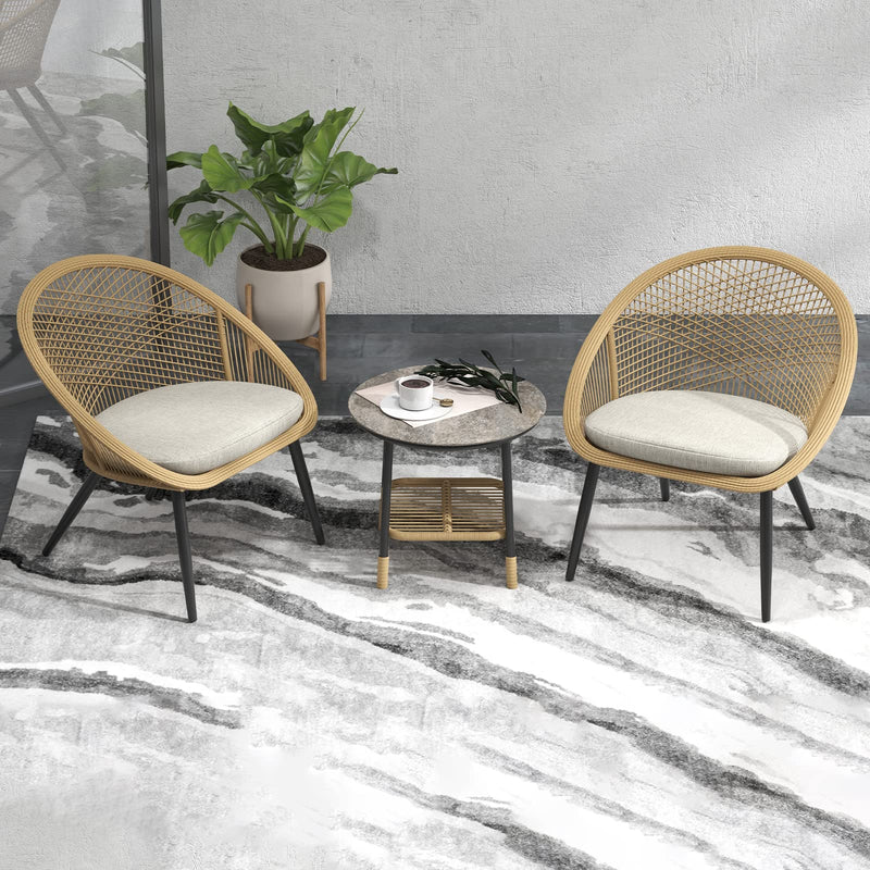 Boho Glam 3 Pieces Wicker Patio Bistro Set, All-Weather Rattan Patio Chairs