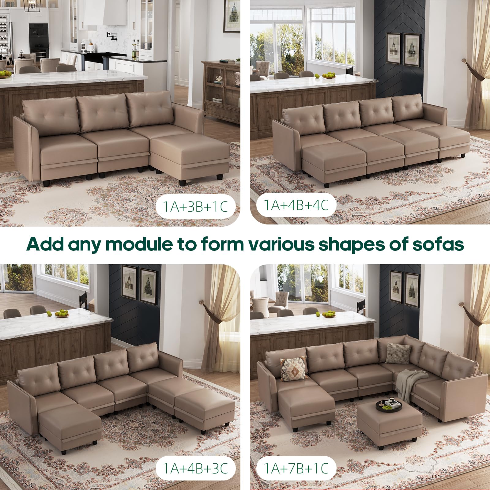 Sofa with Storage Large Faux Leather Fabric Waterproof 11 Seater Sectional Couch
