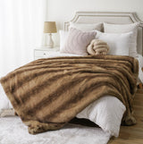 Luxury Camel Faux Fur Throw Blanket, Soft Cozy Warm Mink Fur Blanket for Bed